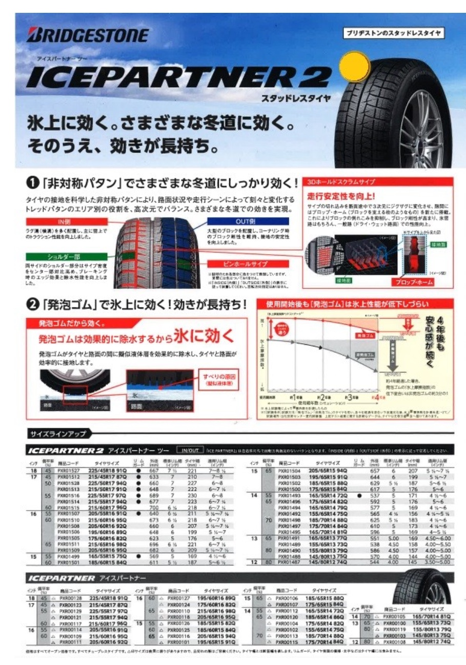 ブリヂストンスタットレス　ICEPARTNER 2